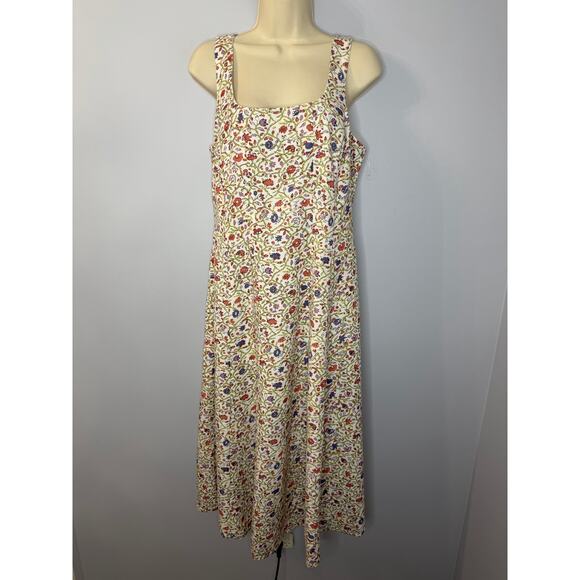 Lea Square Neck Floral Linen Blend Midi Dress Women's M - Picture 2 of 12